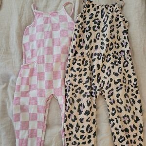 Pink Checkerboard and Leopard Print Toddler Jumpsuits